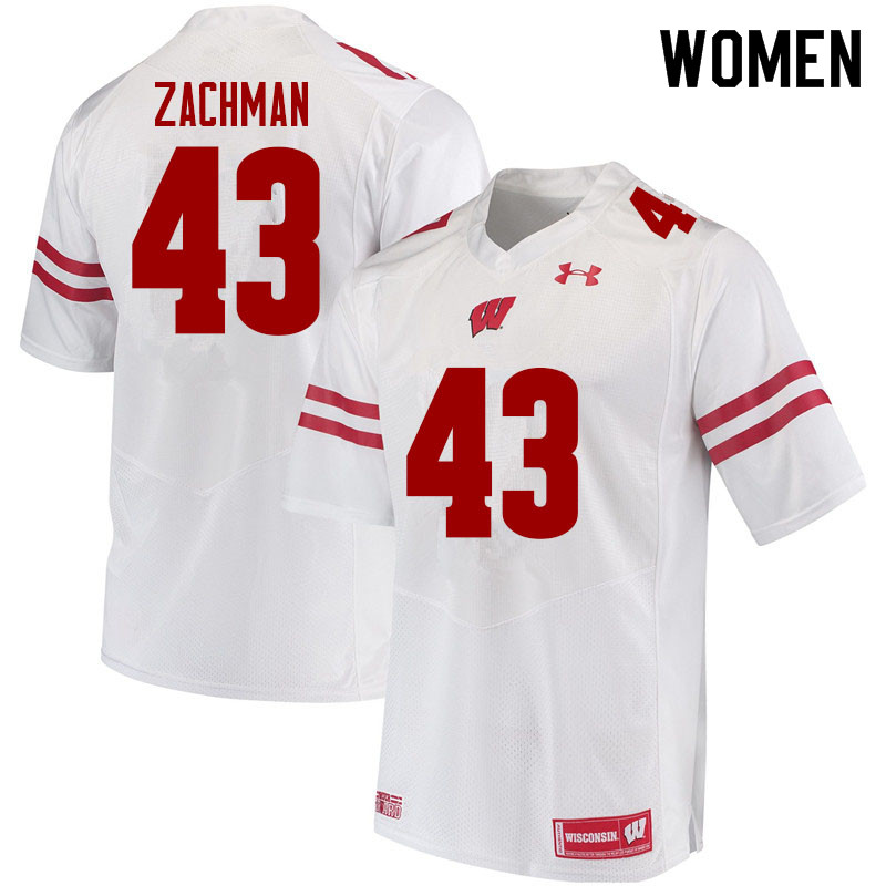 Women #43 Preston Zachman Wisconsin Badgers College Football Jerseys Sale-White - Click Image to Close